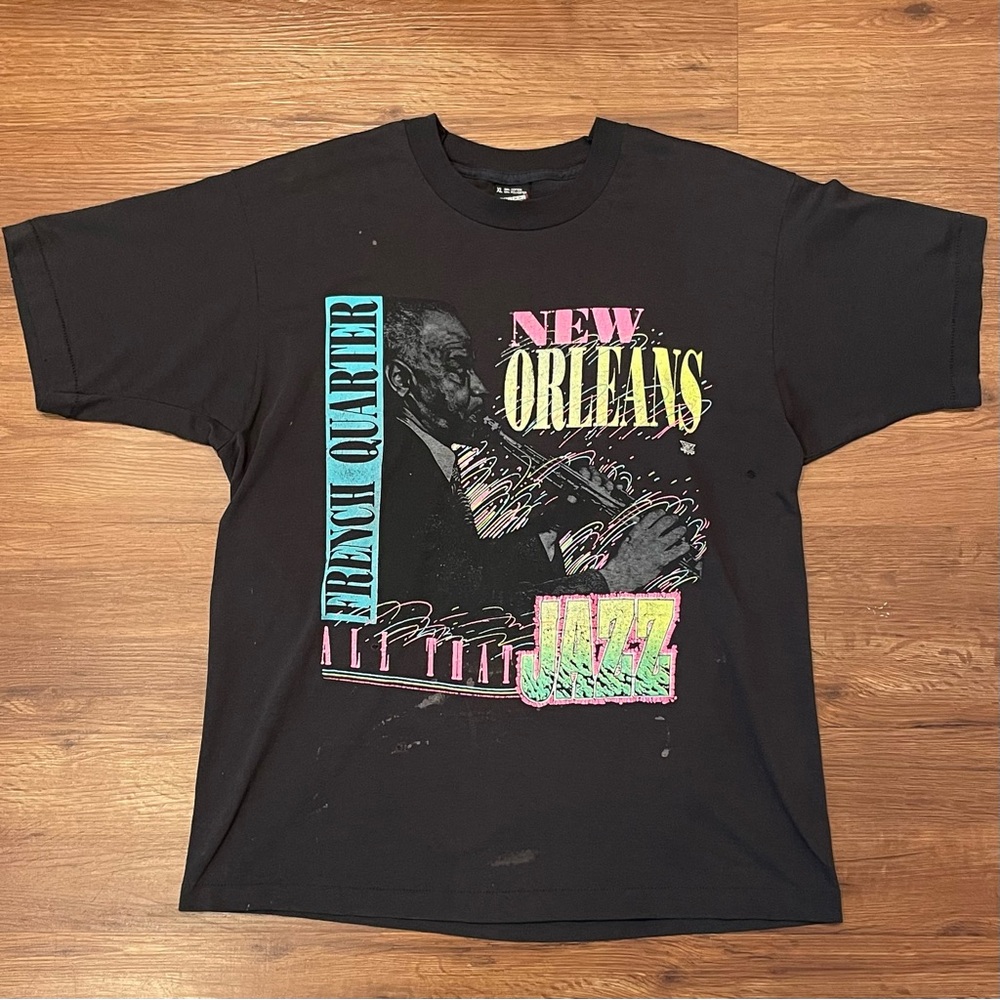 Vintage Men’s XL New Orleans French Quarter All That Jazz Black Distressed Tee